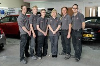 Ace Car Care in Shrewsbury. From left is Tim Harris, Glynn Coney, Ben Hadley, Pam Williams, Scott Reay and Lee Jones.