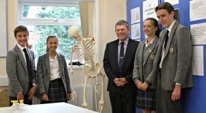 Mr Bell with Year 8 pupils (from left): Christian Beard, Imogen Jones, Imogen Morgan and Henry Jones