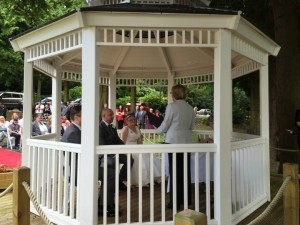 Victoria & Guy at the pagoda at Buckatree Hall Hotel