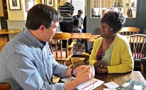 Deltora Malone (known as Joy) from Joy's Place talking to Johnny Themans from Good2Great.